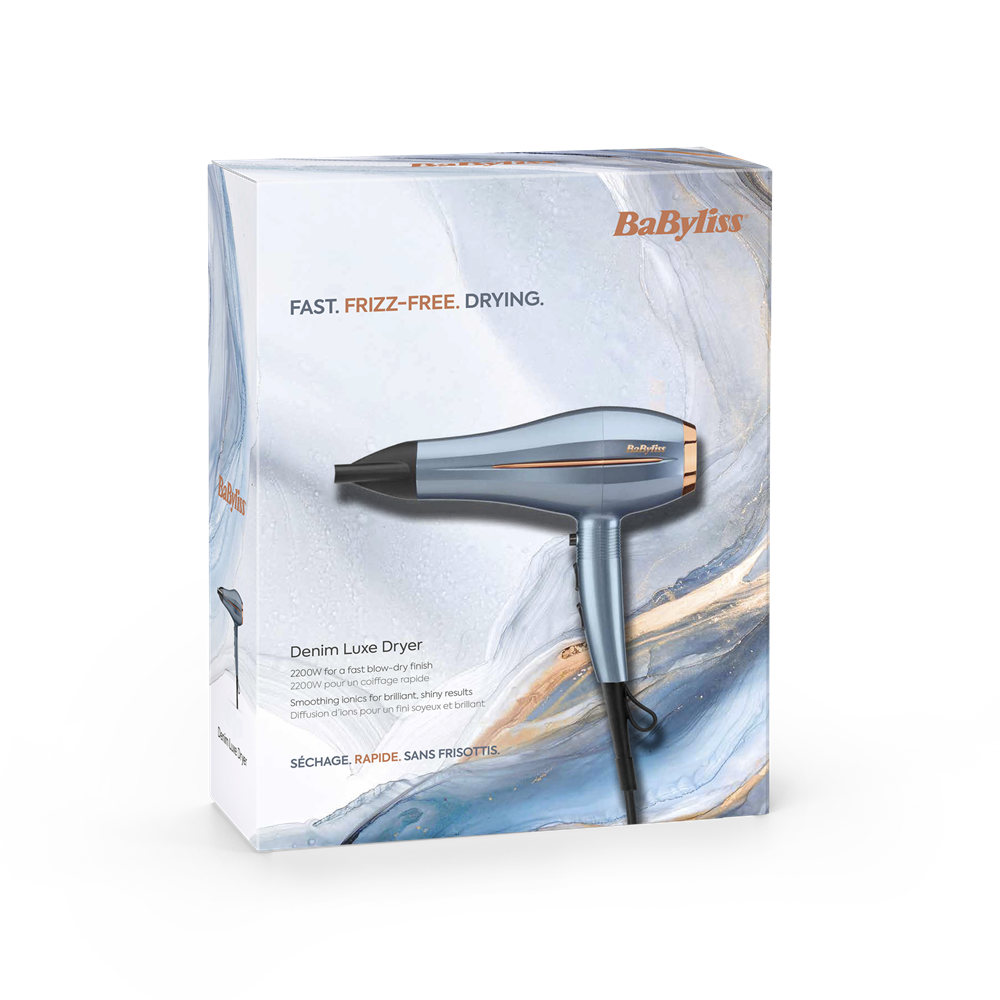 BaByliss D251PE Demin Luxe Ionos hajszárító, HTDC motor, 2200W, kék