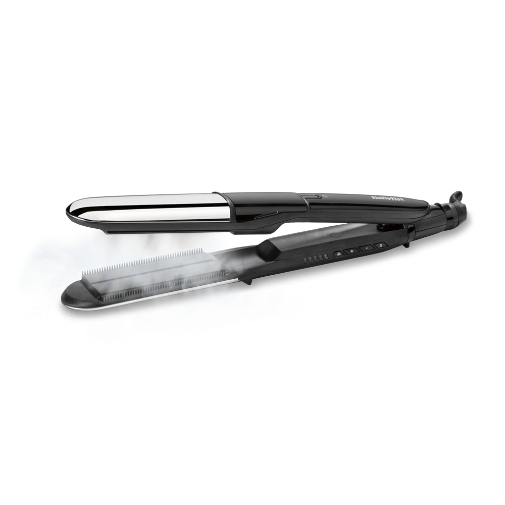 BaByliss ST496E Steam Shine Styler gőzölős hajvasaló és göndörítő, fekete-ezüst